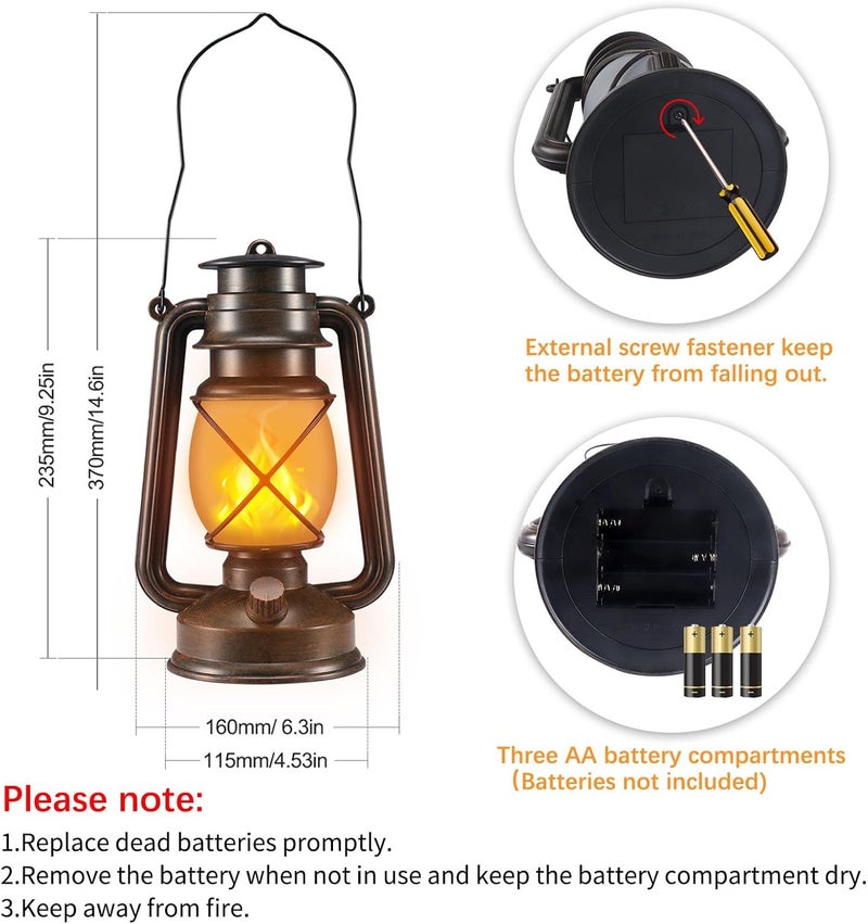 Marlrin Battery-Powered 2 Modes Lighting LED Vintage Lanterns Decorative Outdoor & Indoor, 2 Pack Bronze Lights with Dancing Flame, Waterproof Remote Control Retro Lanterns Decor for Room,Garden,Porch - Image 3
